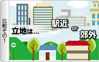 比較その1「立地は．．．駅近or郊外」