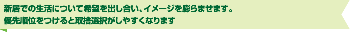 新居での生活について希望を出し合い、イメージを膨らませます。優先順位をつけると取捨選択がしやすくなります