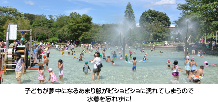 子どもが夢中になるあまり服がビショビショに濡れてしまうので水着を忘れずに!